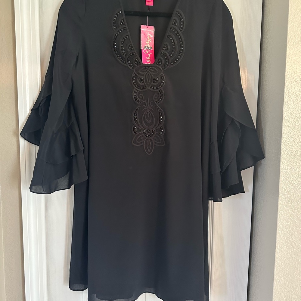 Lilly Pulitzer, Black Tatiana Stretch Silk Dress, Style # 000632